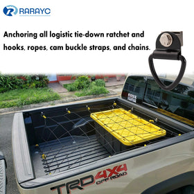 RARAYC hardware installed on a Tacoma bed rail demonstrating secure mount
