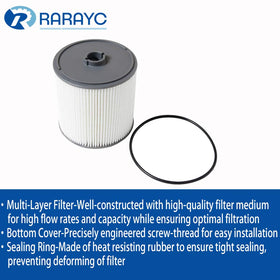 RARAYC oil filter label and threaded end ensuring correct OEM fitment