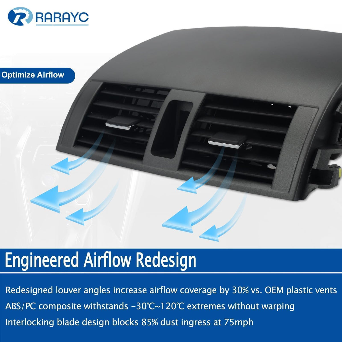 RARAYC vent louver detail illustrating airflow design and improved distribution