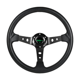 RASTP front view of black 350mm steering wheel showing sporty design and improved grip