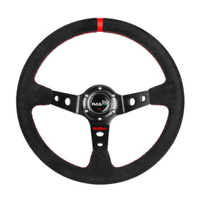 RASTP steering wheel front view showing 6-bolt pattern and red accents for stylish upgrade