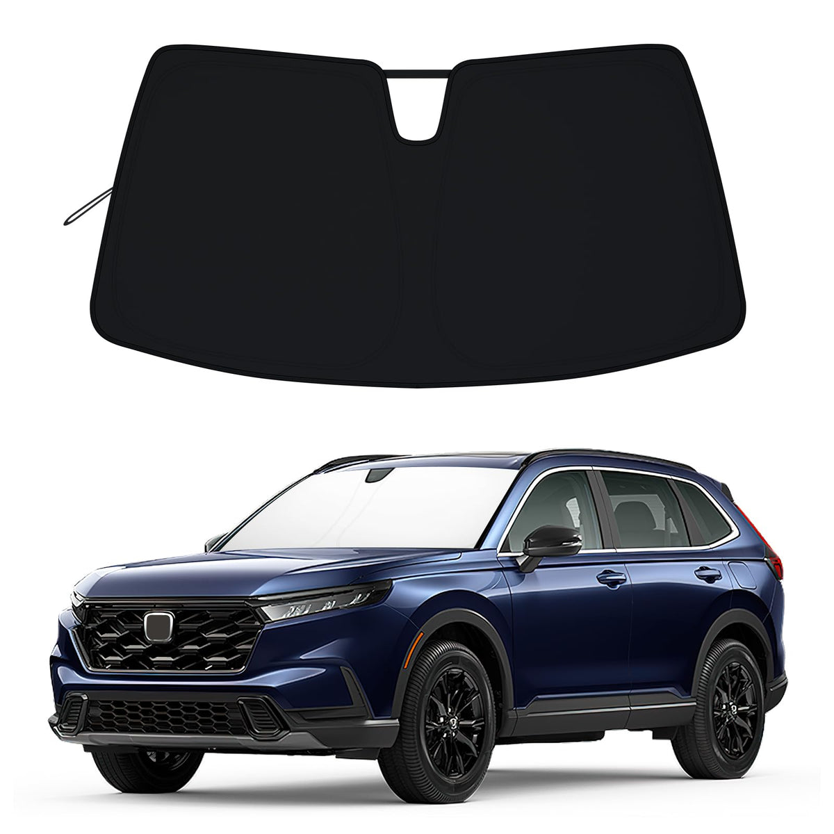 RAVOTOM front view of sun shade showing full windshield coverage and clean fit