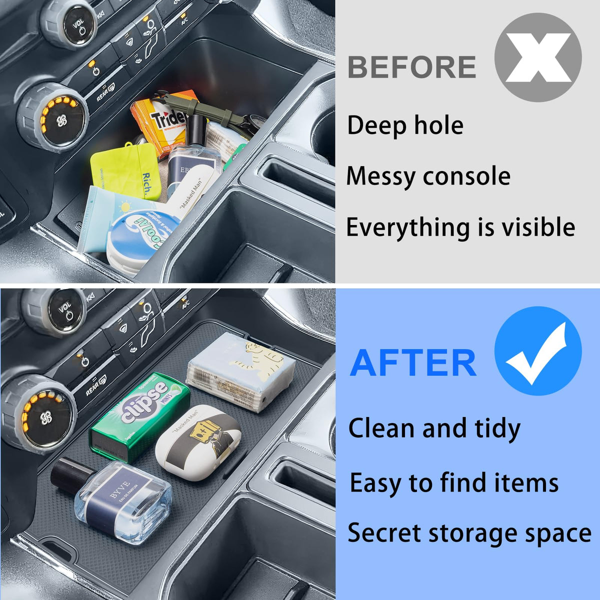 RAVOTOM installed in Ford F150 console keeping valuables hidden and tidy