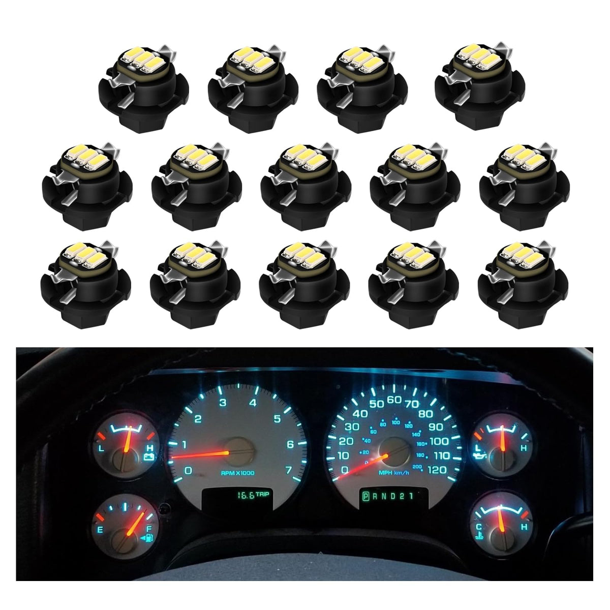 RAVSOFT front view of instrument cluster bulbs showing bright white benefits