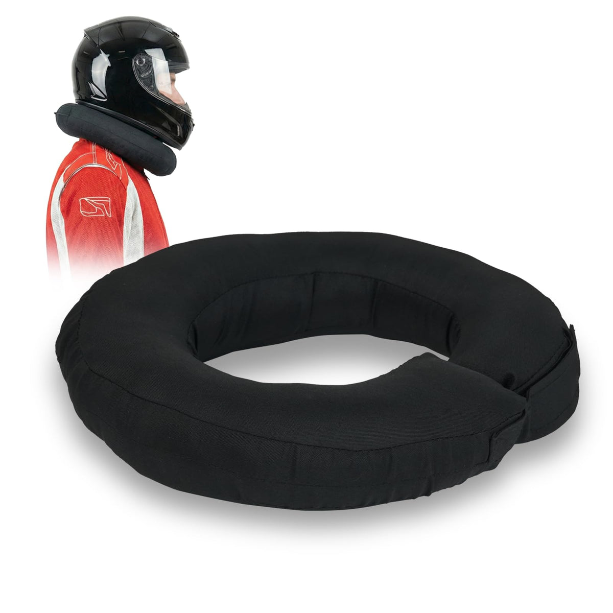 RAWILL neck brace front view showing fit and helmet stability