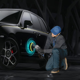 RAYBAO polisher being used on car hood delivering consistent surface finish