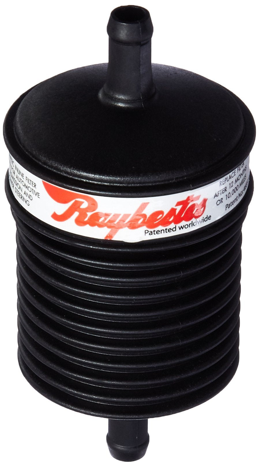 Raybestos inline magnetic filter front view showing compact design and contamination protection
