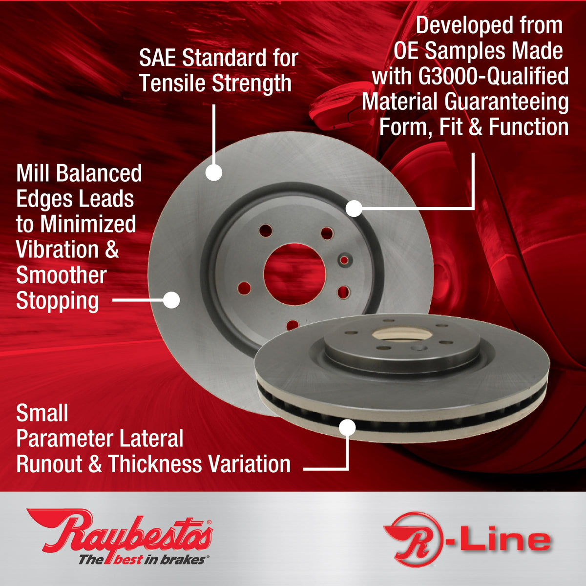Raybestos rotor front face close-up showing smooth finish and consistent braking
