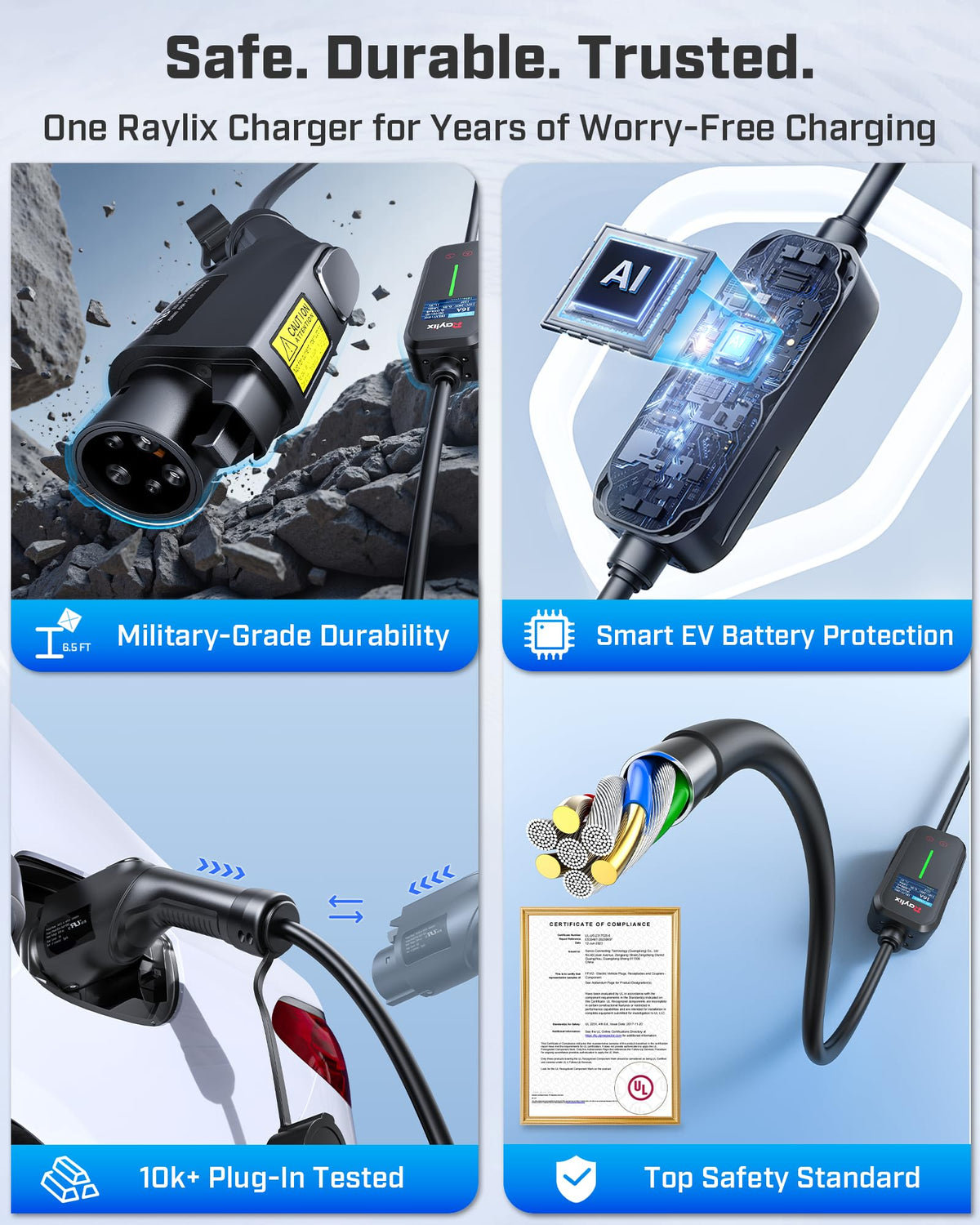 Raylix charger mounted in garage lifestyle scene demonstrating convenient charging