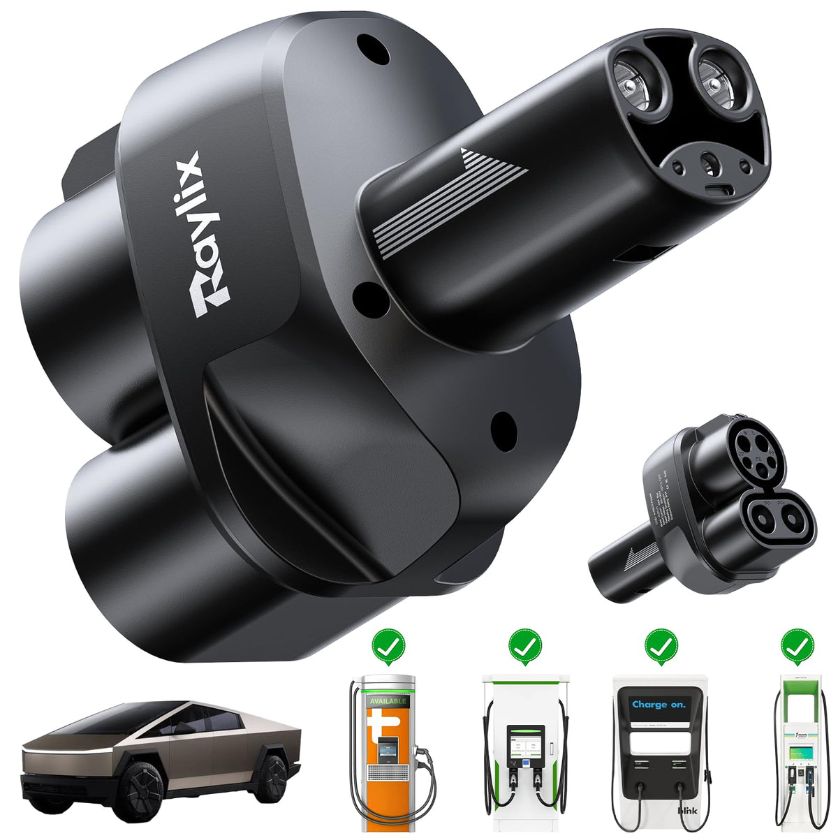 Raylix adapter front view showing connector and durable housing benefits
