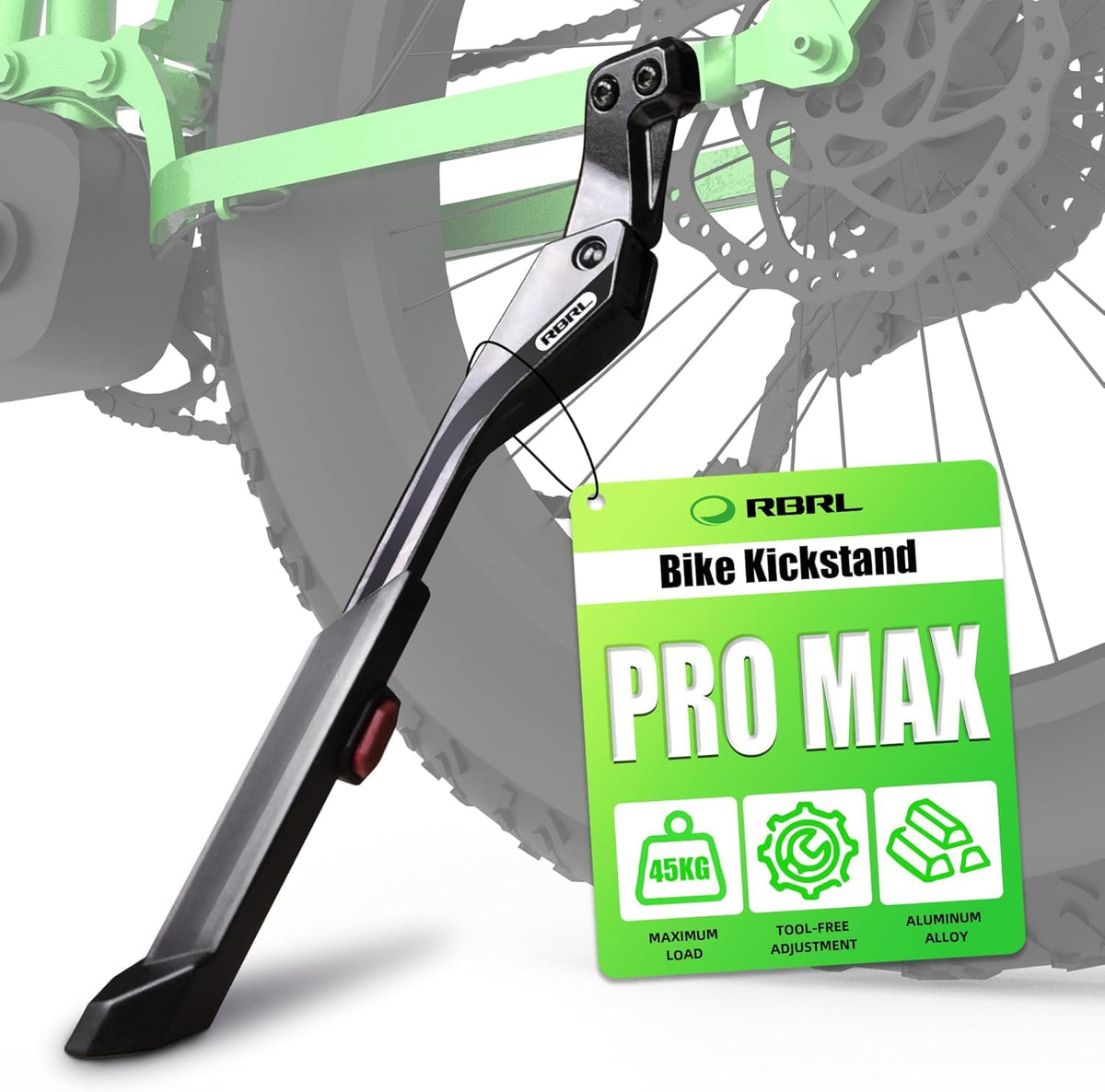 RBRL kickstand front profile showing sturdy aluminum body and stability