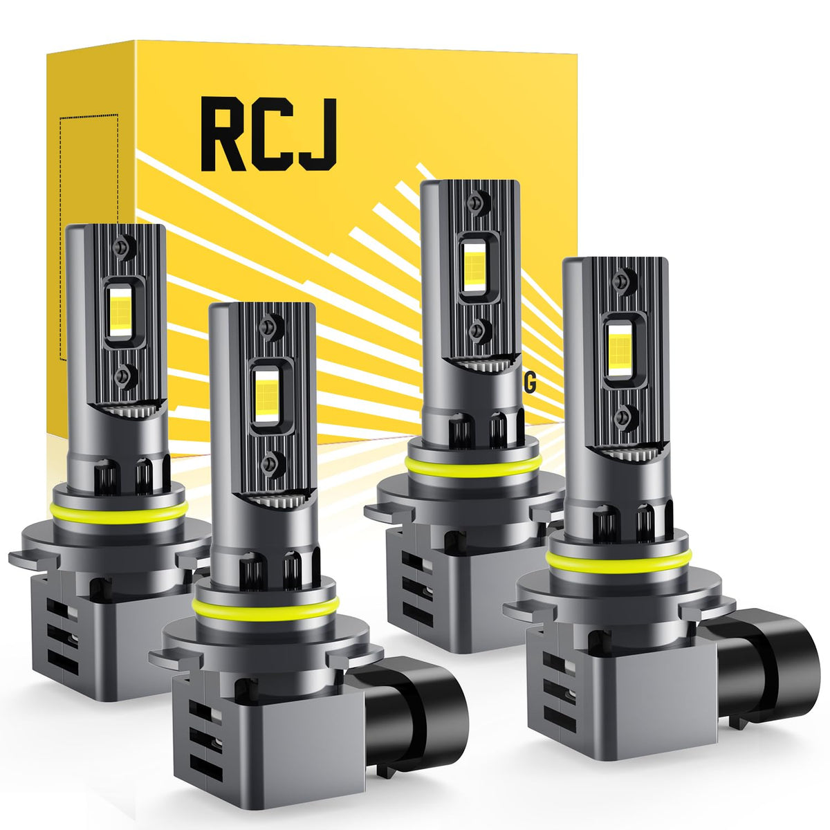 RCJ front packaging showing the 9005 9006 four-bulb kit and benefits
