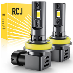 RCJ front view of two H11 LED bulbs showing plug-and-play design and brighter light