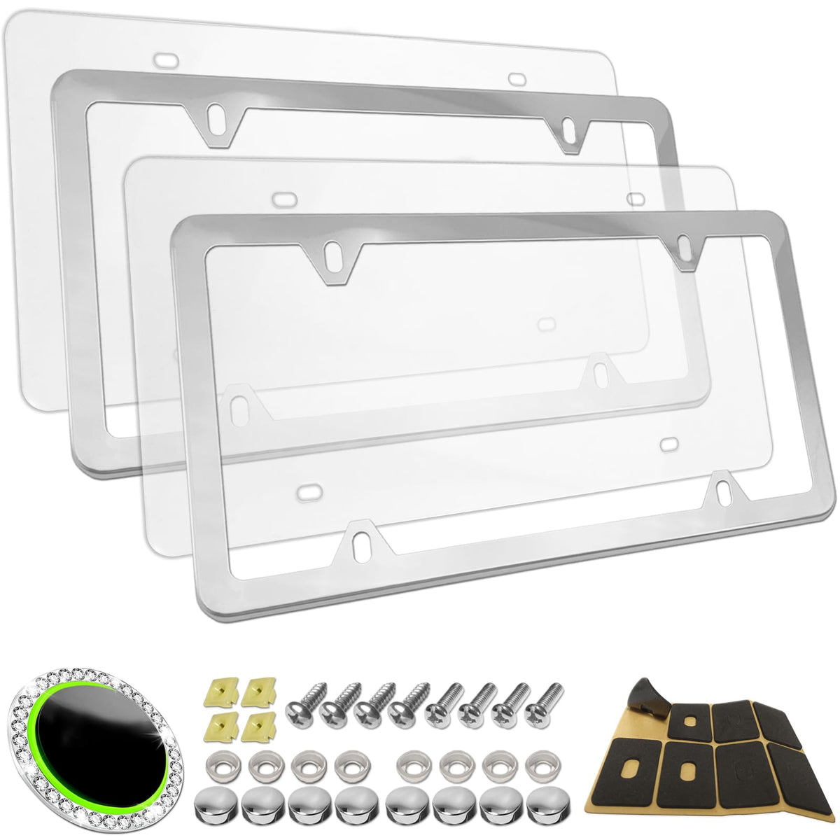 RCKJNJ front view of clear license plate frame showing unobstructed visibility