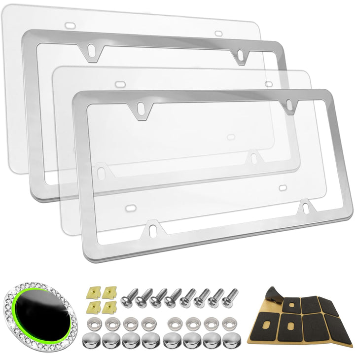 RCKJNJ front view of clear license plate frame showing unobstructed visibility