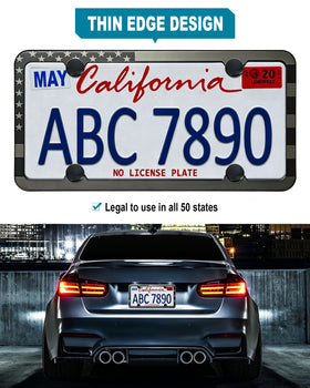 RCKJNJ mounted on sedan front demonstrating legal visibility