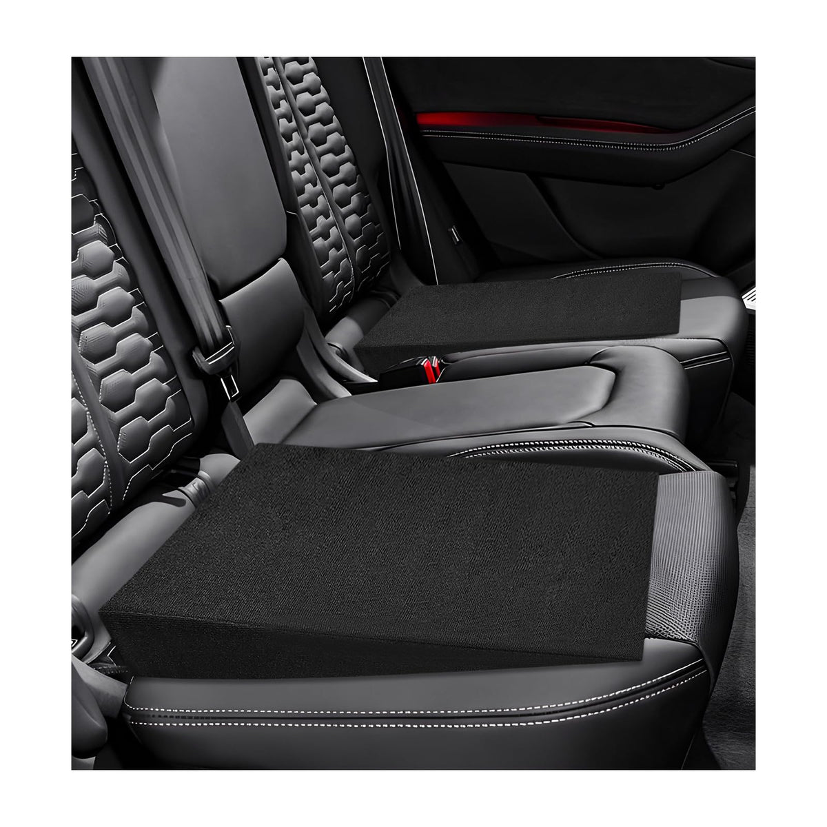 Rdxcv front view of two black wedge cushions showing shape and fit benefits
