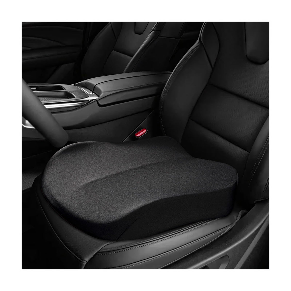 Rdxcv front view of black cushion showing ergonomic shape and improved comfort