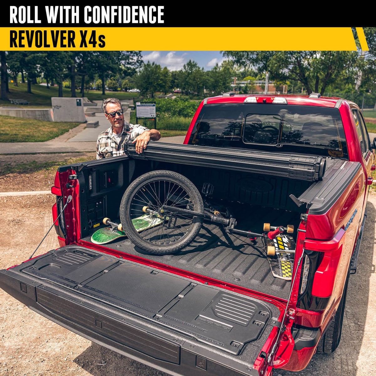 RealTruck BAK Revolver X4s rolled tight against cab demonstrating unobstructed visibility