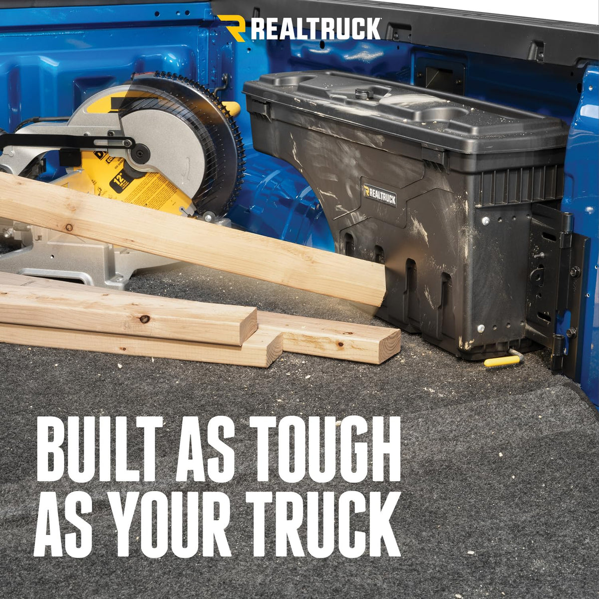 RealTruck SwingCase installed with tonneau cover demonstrating compatibility benefit