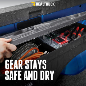 RealTruck SwingCase next to ruler showing scale for size awareness benefit