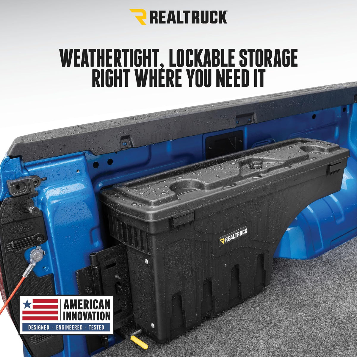 RealTruck SwingCase removable sliding tray shown for organized tools benefit