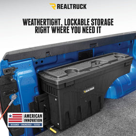 RealTruck SwingCase removable sliding tray shown for organized tools benefit