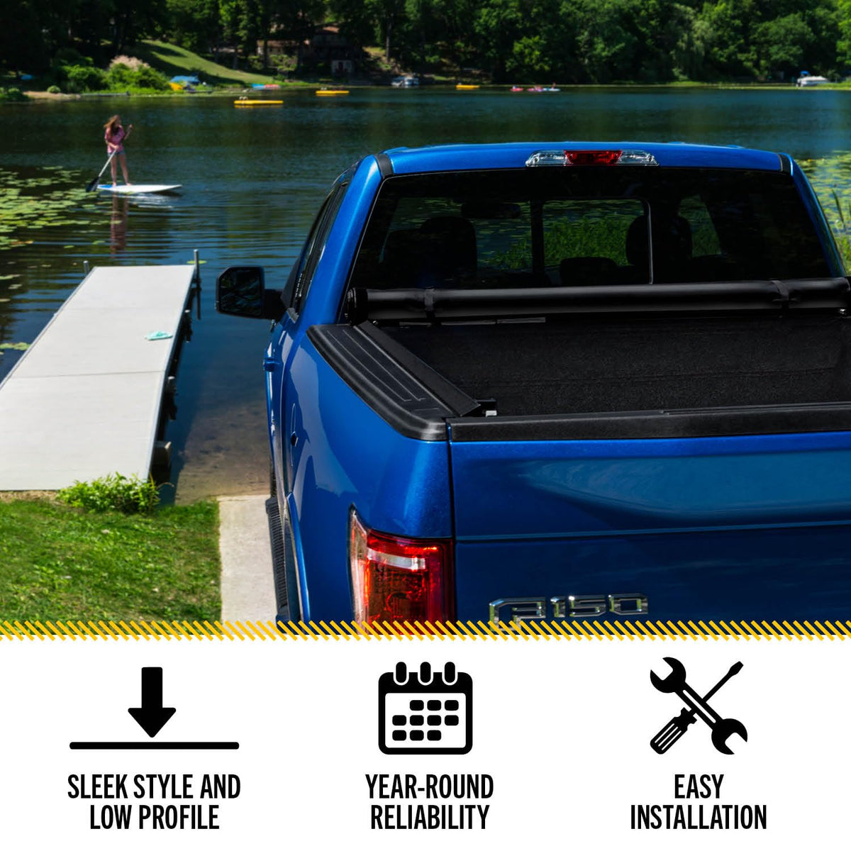 RealTruck TruXedo Lo Pro latch detail highlighting one-trigger easy operation