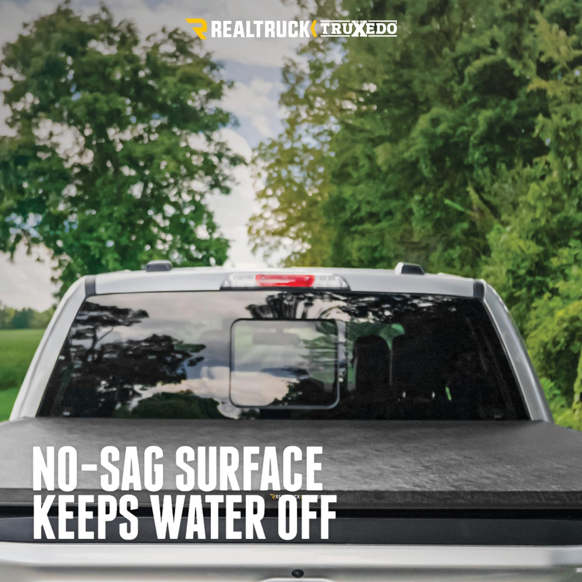 RealTruck TruXedo TruXport shedding water in rain to show weather resistance