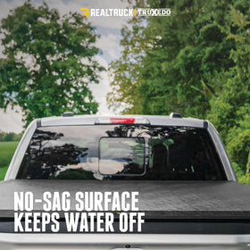 RealTruck TruXedo TruXport shedding water in rain to show weather resistance