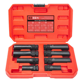 REBRA front packaging showing full 8-piece lug key set and case for quick identification
