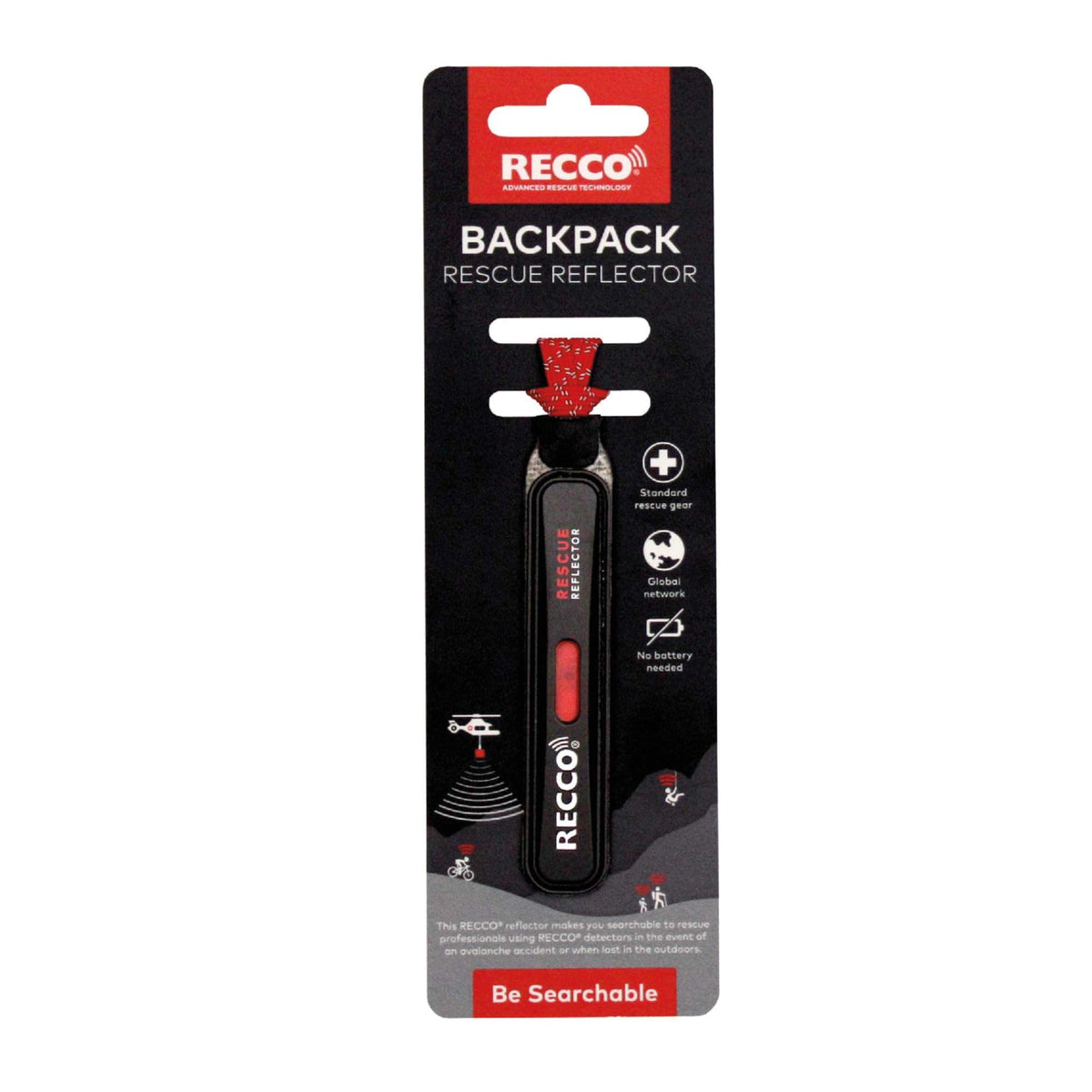 RECCO reflector attached to backpack strap demonstrating secure fit benefit