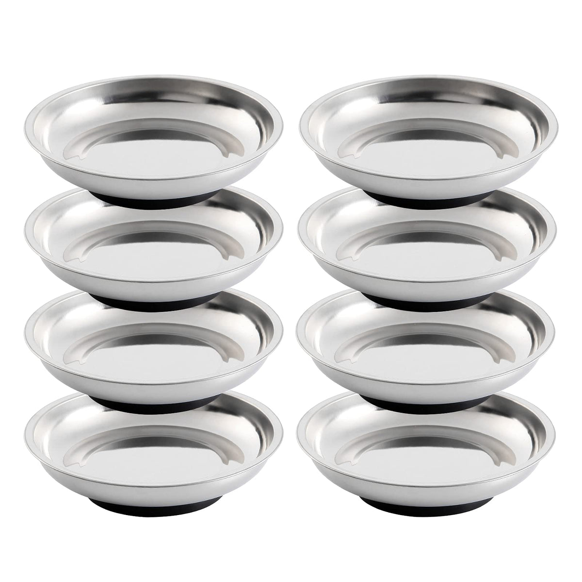 Rechabite front view of 8 magnetic bowl trays showing organized parts benefit