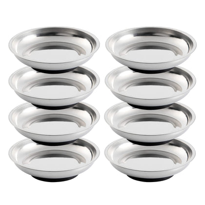 Rechabite front view of 8 magnetic bowl trays showing organized parts benefit