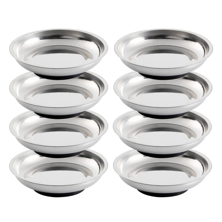 Rechabite front view of 8 magnetic bowl trays showing organized parts benefit
