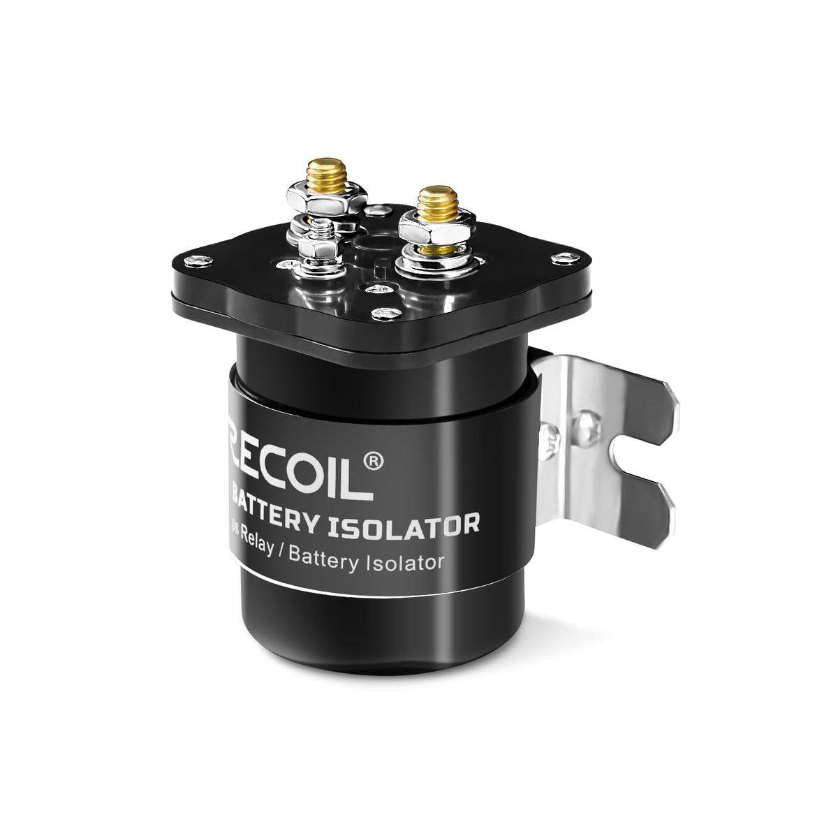 RECOIL BRL500 front view showing compact relay and terminals, improves battery protection