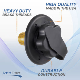 RecPro inlet mounted on RV exterior demonstrating neat fit