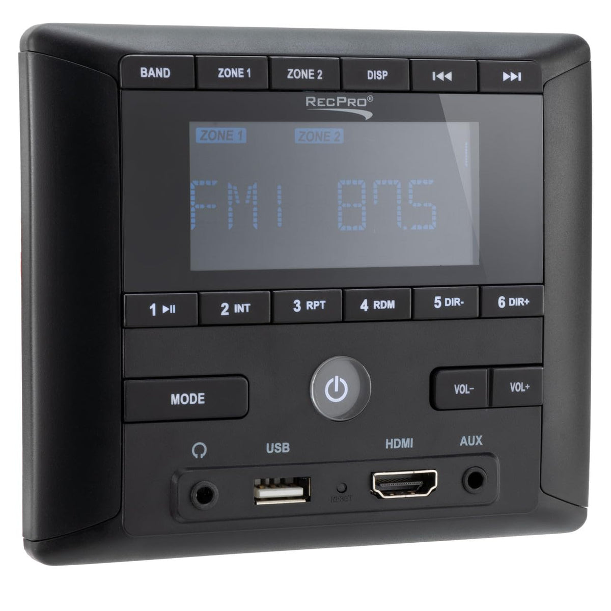 RecPro front panel display showing clock and radio for easy viewing