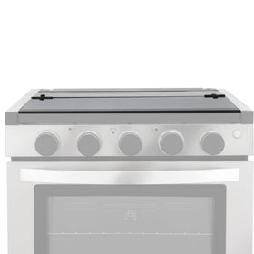 RecPro glass top installed and open on RV cooktop showing functional benefit