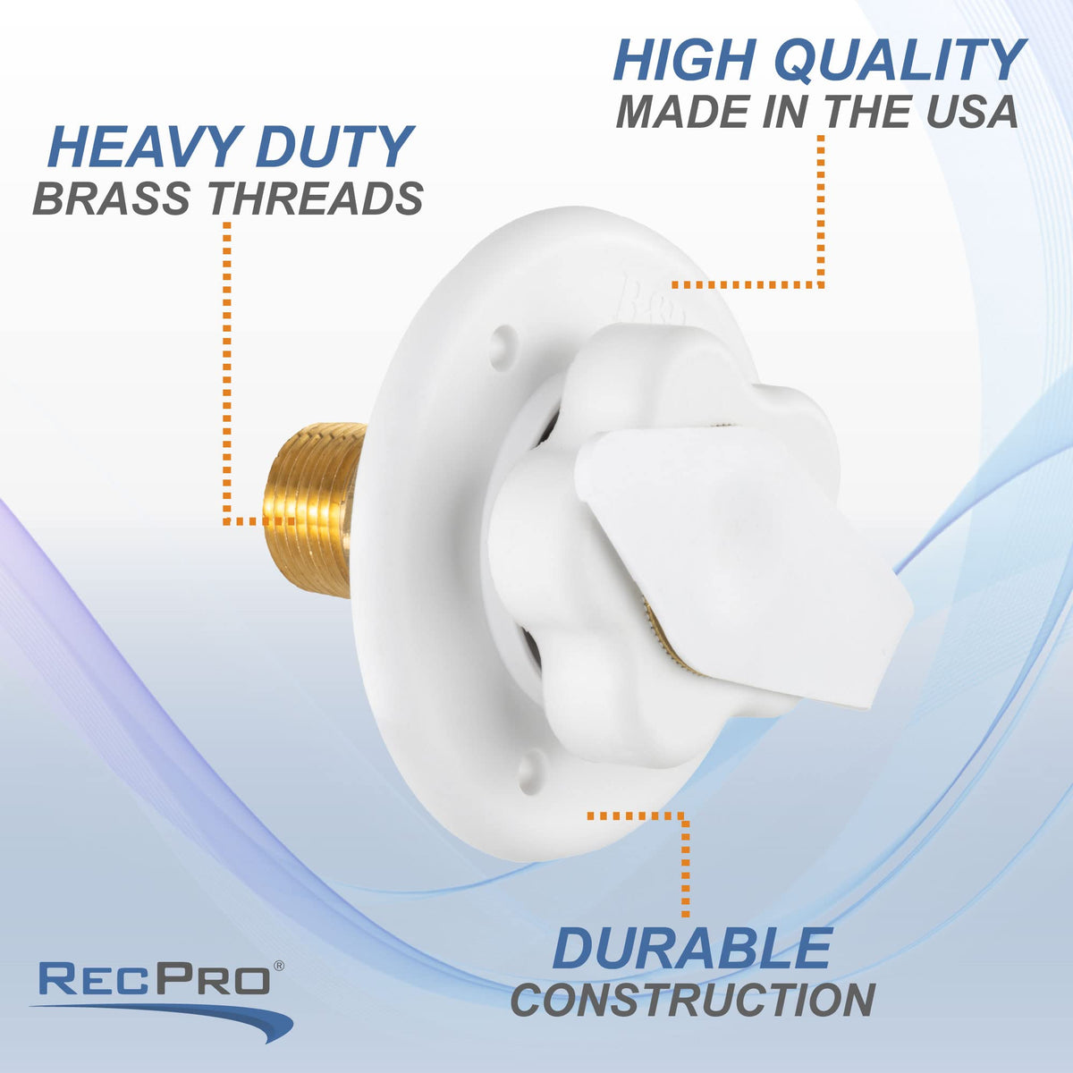 RecPro inlet mounted on RV wall showing secure installation and easier hose hookup