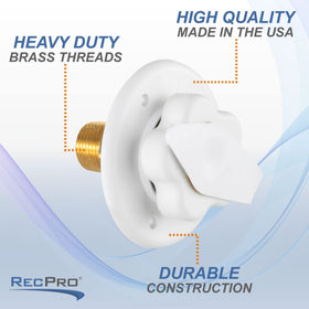 RecPro inlet mounted on RV wall showing secure installation and easier hose hookup