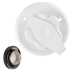RecPro inlet connected to a standard water hose demonstrating effortless campsite hookups