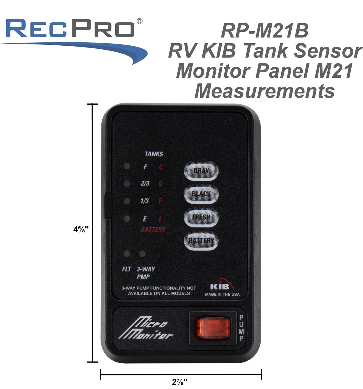 RecPro M21 on RV dashboard in use offering quick tank and battery insight