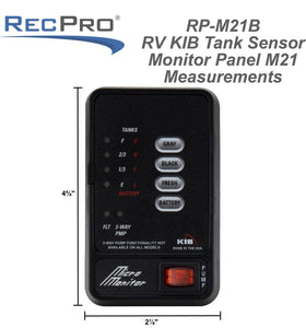 RecPro M21 on RV dashboard in use offering quick tank and battery insight