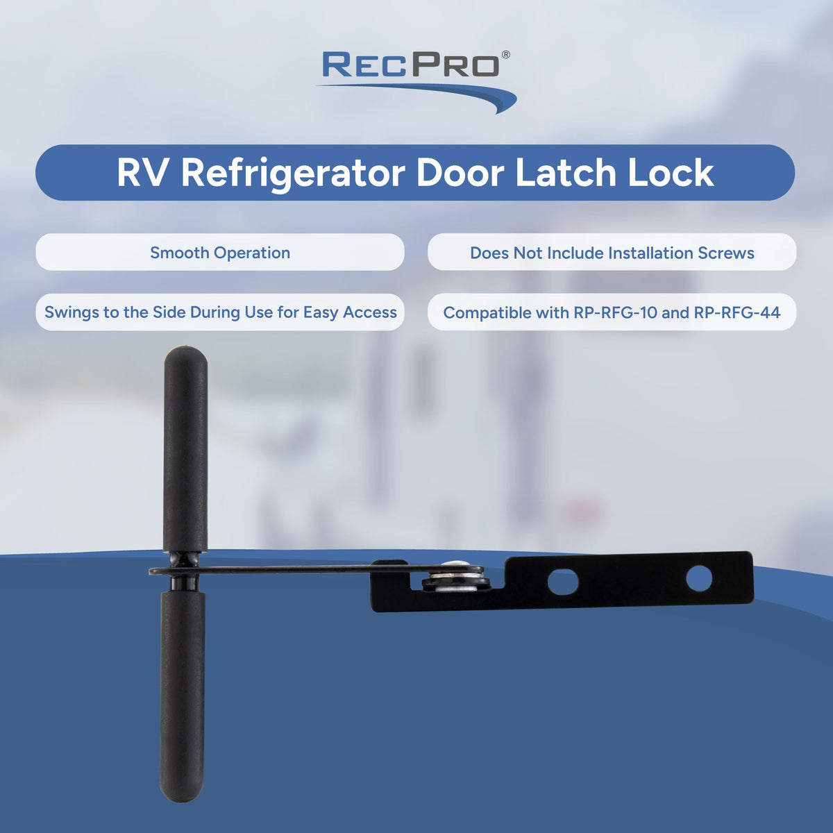 RecPro installed on RV refrigerator door demonstrating secure closure