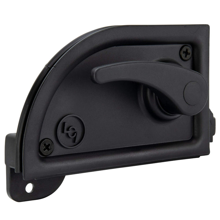 RecPro front view of black RV screen door latch showing clean design and durability
