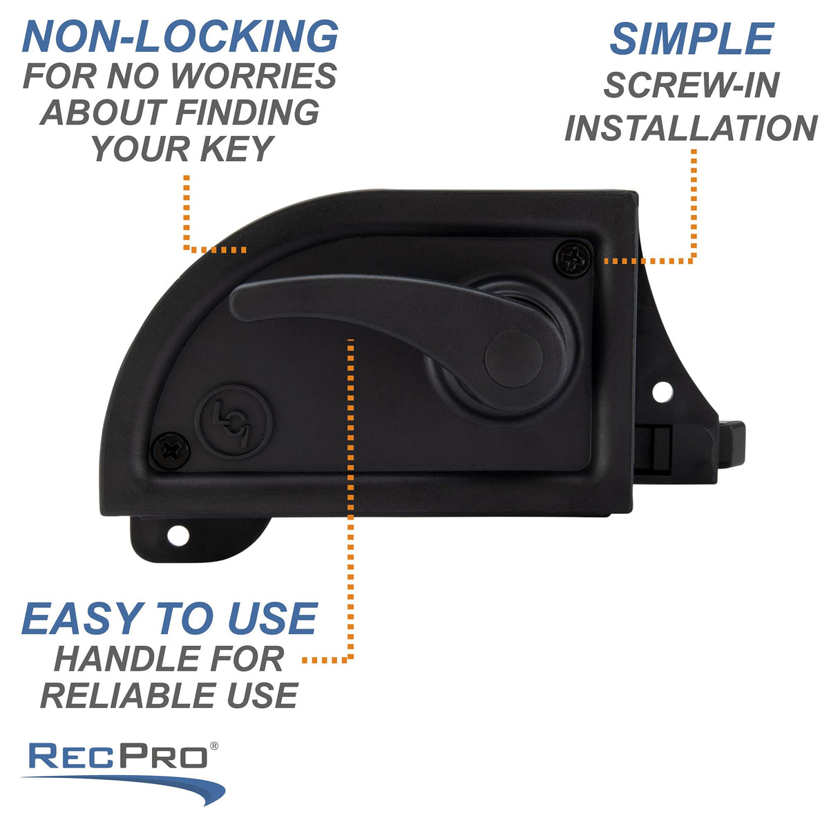 RecPro latch next to ruler for size comparison to ensure correct fit