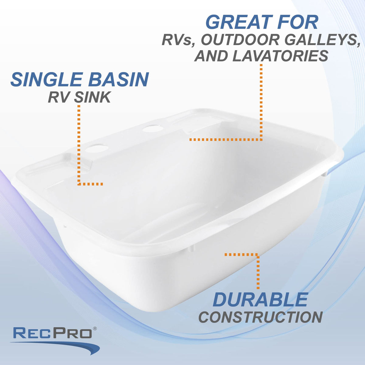RecPro sink installed in RV vanity demonstrating space-saving advantage