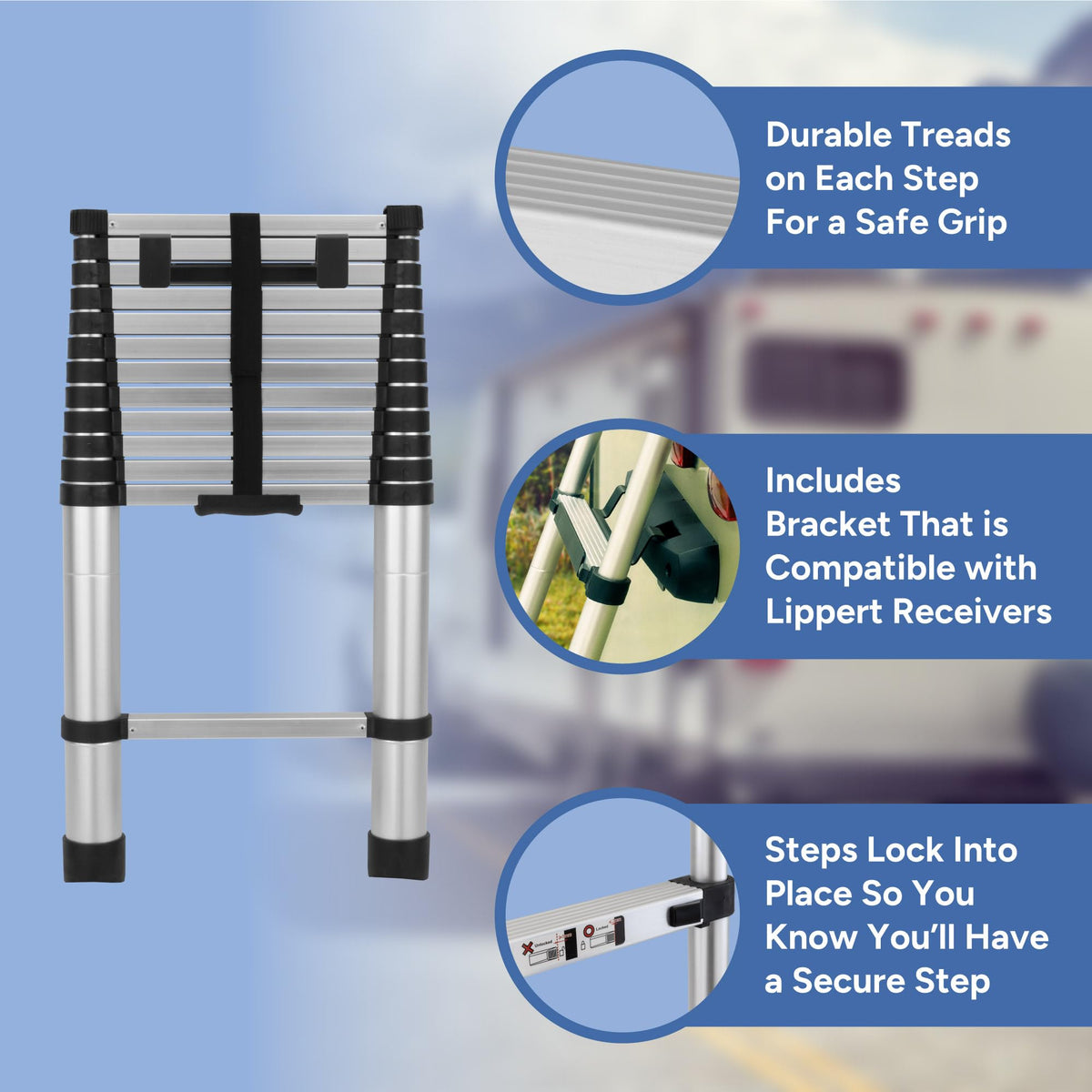 RecPro close-up of top step lock showing reliable locking