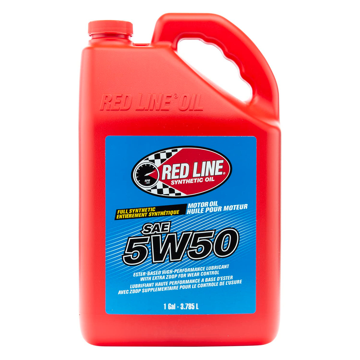 Red Line 11605 front gallon bottle showing product and easy-pour handle benefit